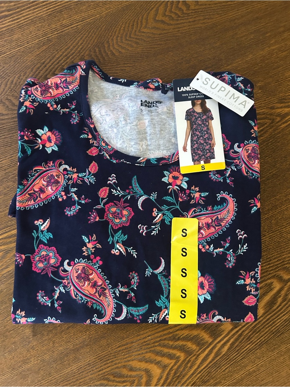 Lands' End Navy Floral Paisley Short Sleeve Sleep Shirt